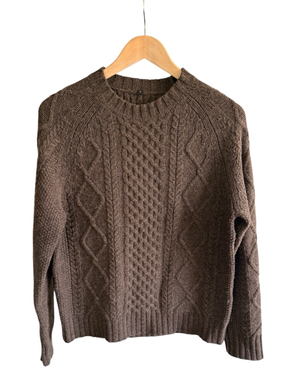 Muji Men's Cable Knit Brown Crewneck Sweater 100% Wool Sweater Small